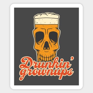 Drunkin' Grownups Skull Beer Glass Sticker